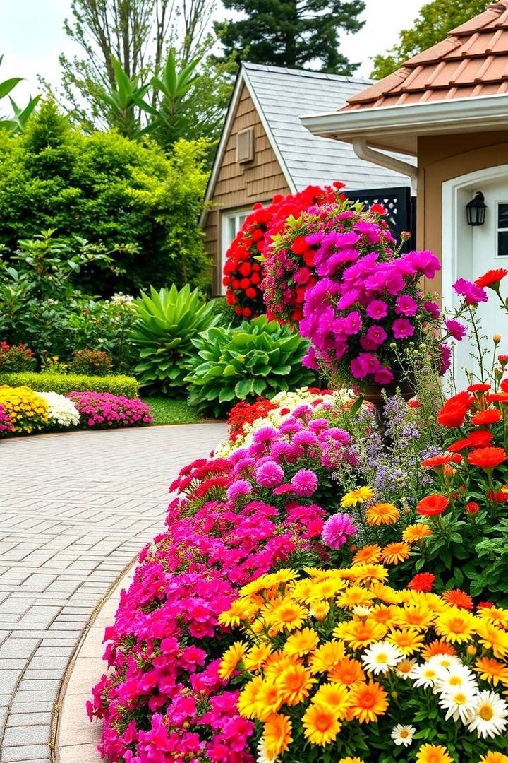 Vibrant Floral Accents and Colorful Touches - 22 Driveway Landscape Ideas