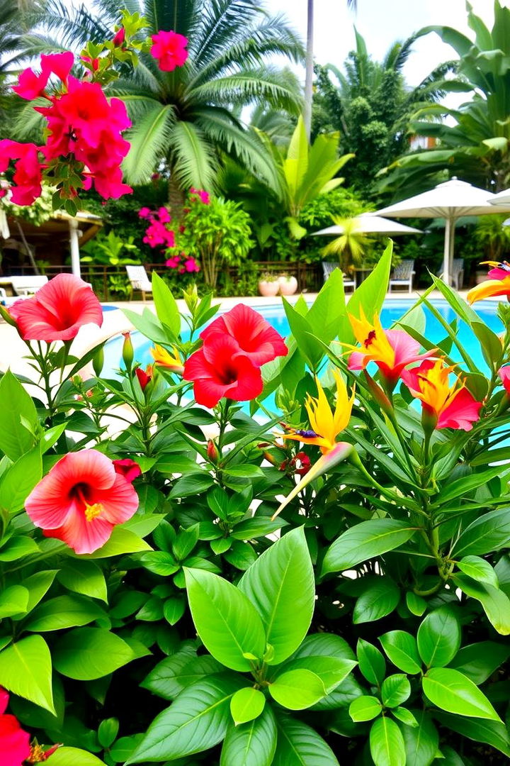 Vibrant Flower Beds and Exotic Plants - 22 Tropical Pool Landscaping Ideas