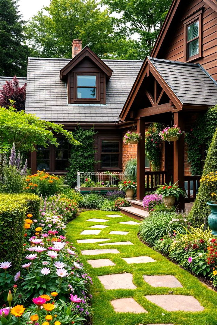 Vibrant Gardening with Complementary Exteriors - 22 Chocolate Brown House Exterior Design Ideas