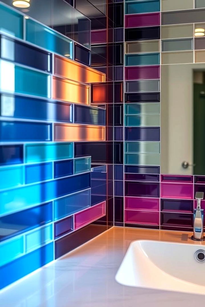 Vibrant Glass Tile Splash - 22 Bathroom Backsplash Ideas