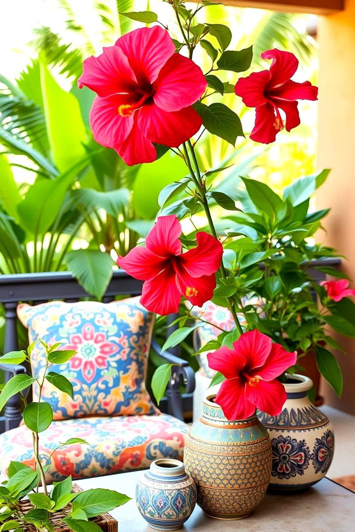 Vibrant Hibiscus Accents - 22 Tropical Patio Ideas