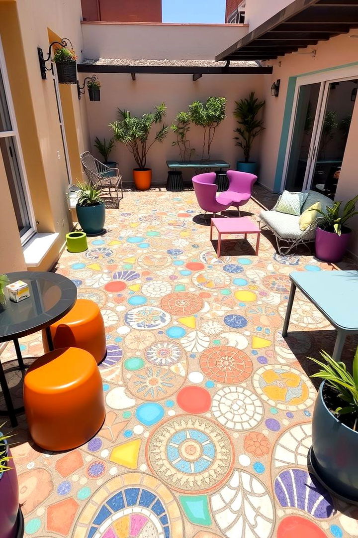 Vibrant Mosaic Tile Accent - 22 Front Yard Patio Ideas