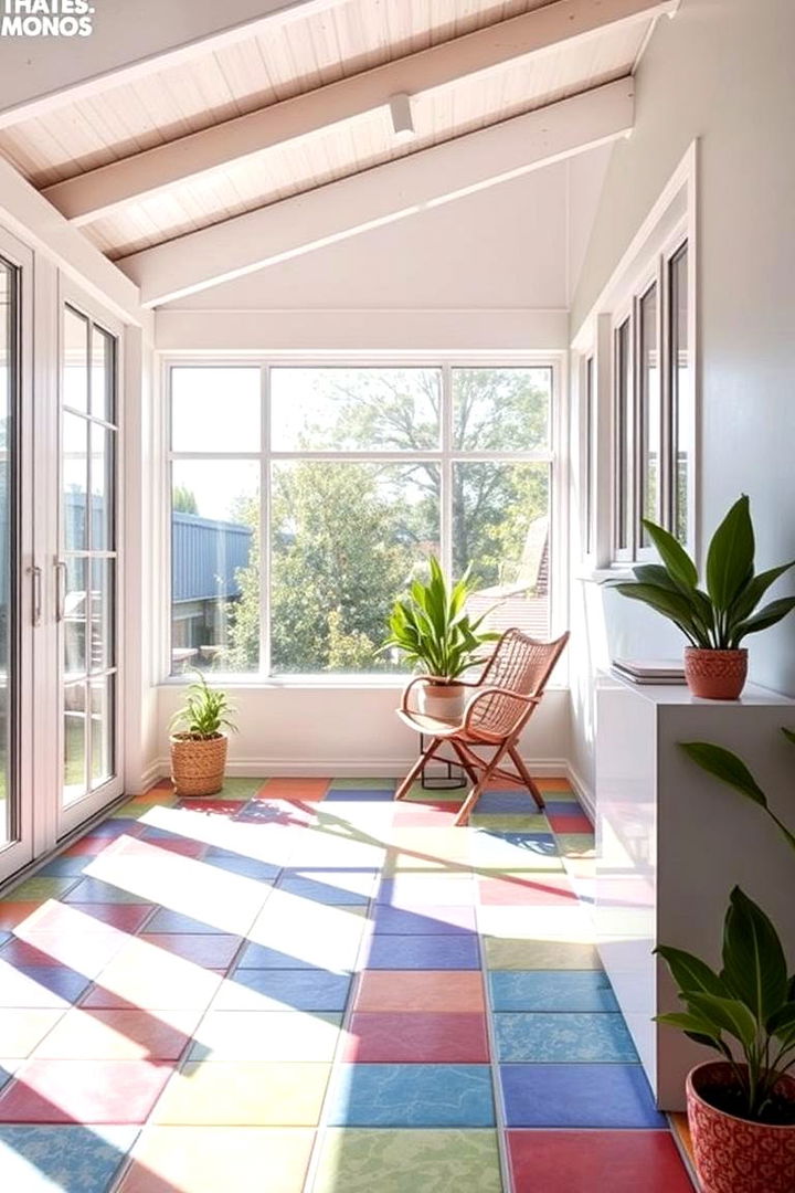 Vibrant Multi Colored Modernity - 22 Sunroom Tile Floor Ideas