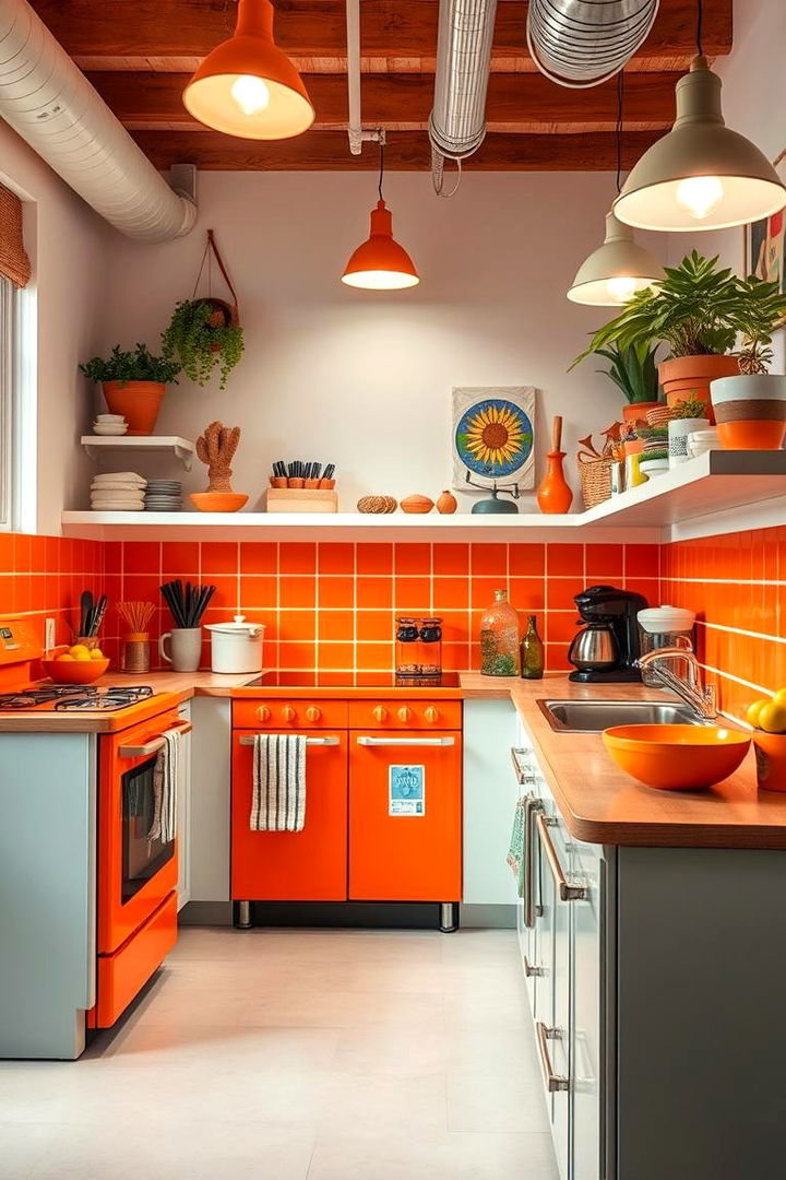 Vibrant Orange Accents - 22 Kitchen With Colored Appliances Ideas