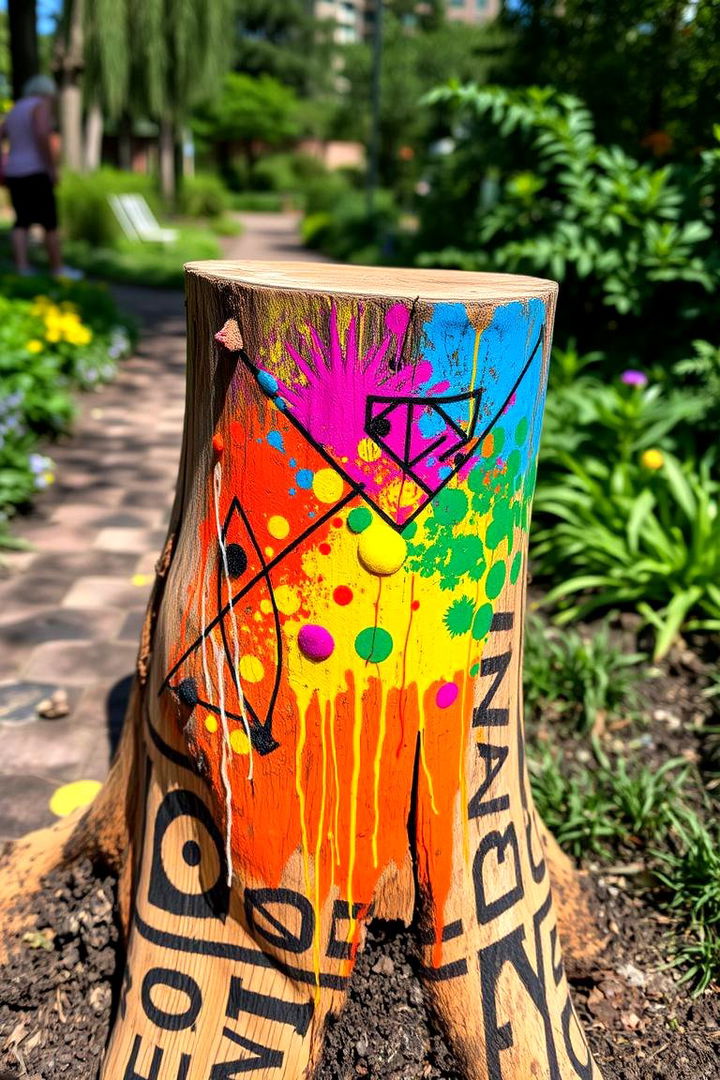 Vibrant Painted Art Piece - 22 Tree Stump Decorating Ideas
