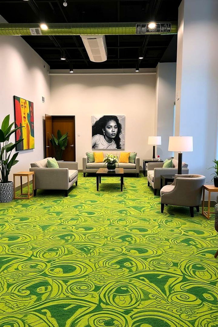 Vibrant Patterned Green Carpet - 22 Green Carpet Living Room Ideas