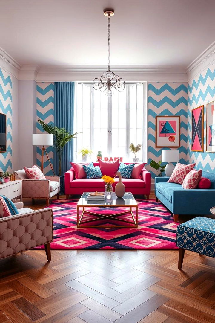 Vibrant Patterns for Dynamic Ambiance - 22 Pink and Blue Living Room Ideas