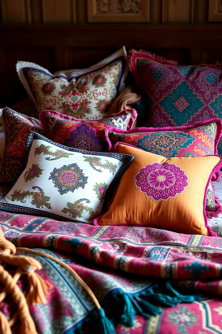 Vibrant Pillows and Throws - 22 Moroccan Themed Bedroom Ideas
