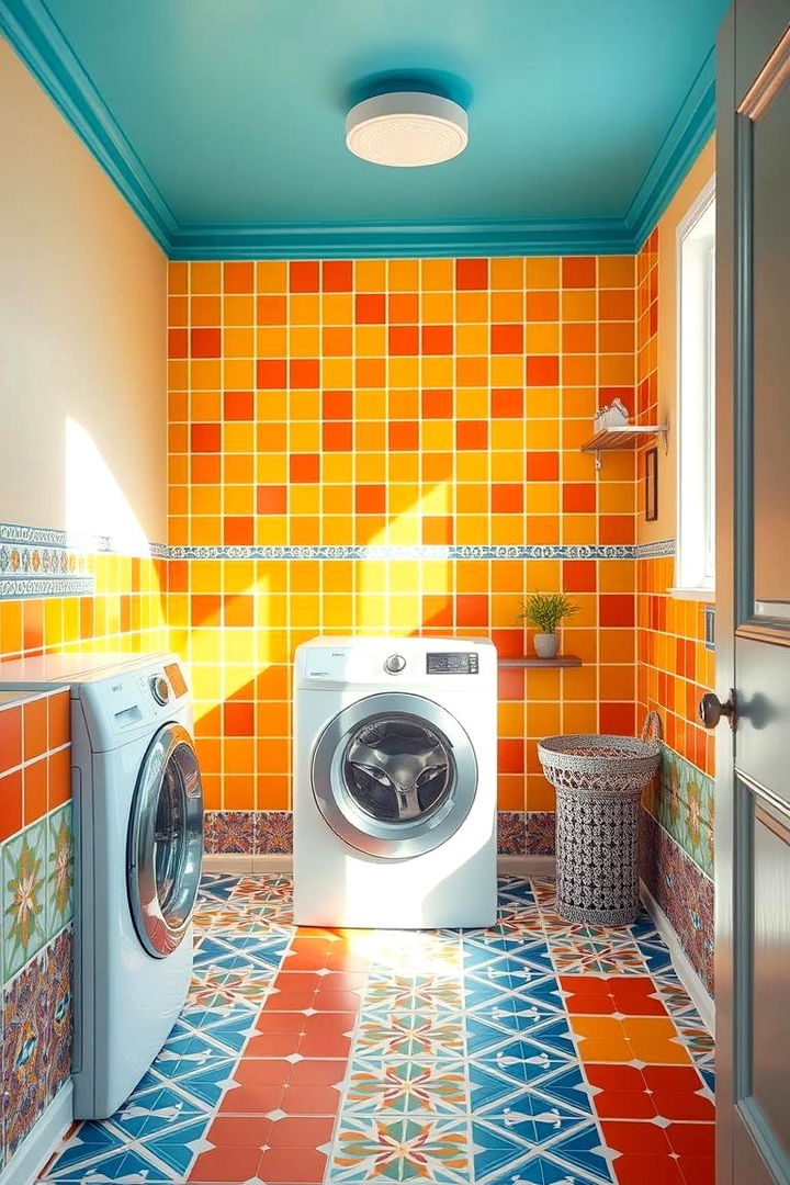 Vibrant Pop of Color Tiles - 22 Laundry Room Tile Ideas