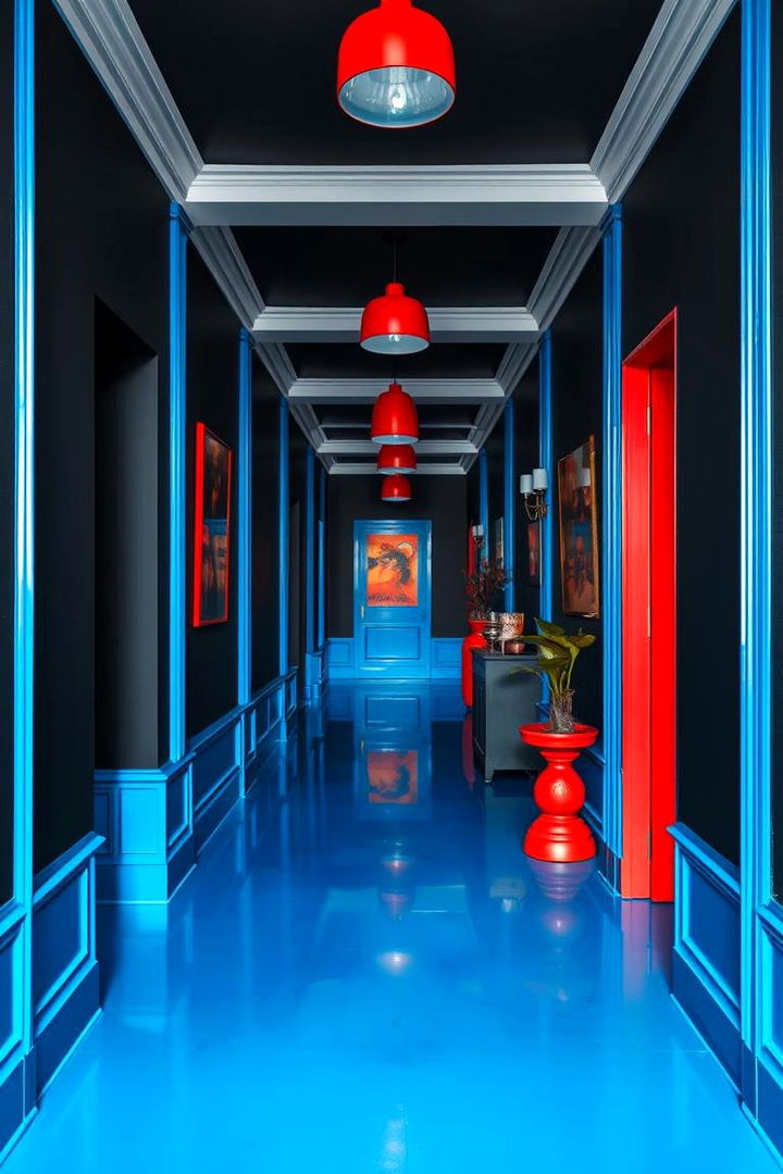 Vibrant Pop of Color in Black Settings - 22 Black Hallway Ideas