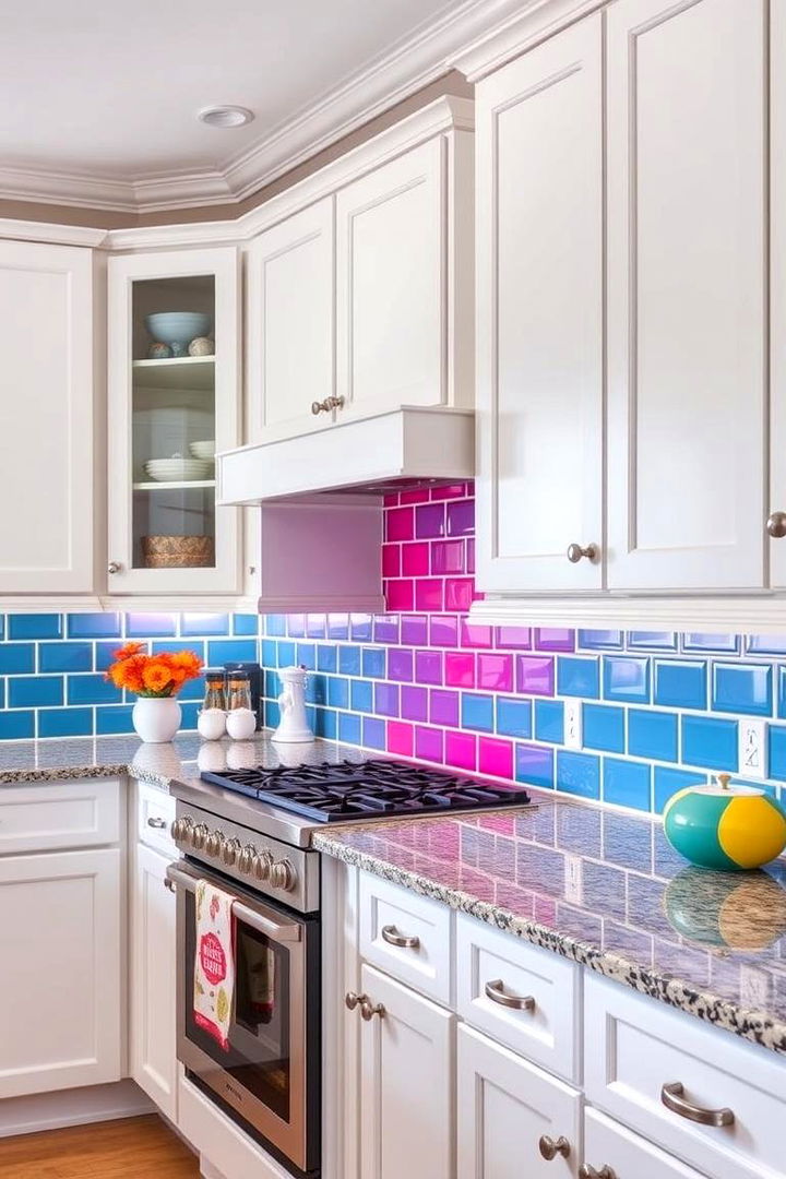 Vibrant Pop of Color - 22 Backsplash Ideas for White Cabinets and Granite Countertops