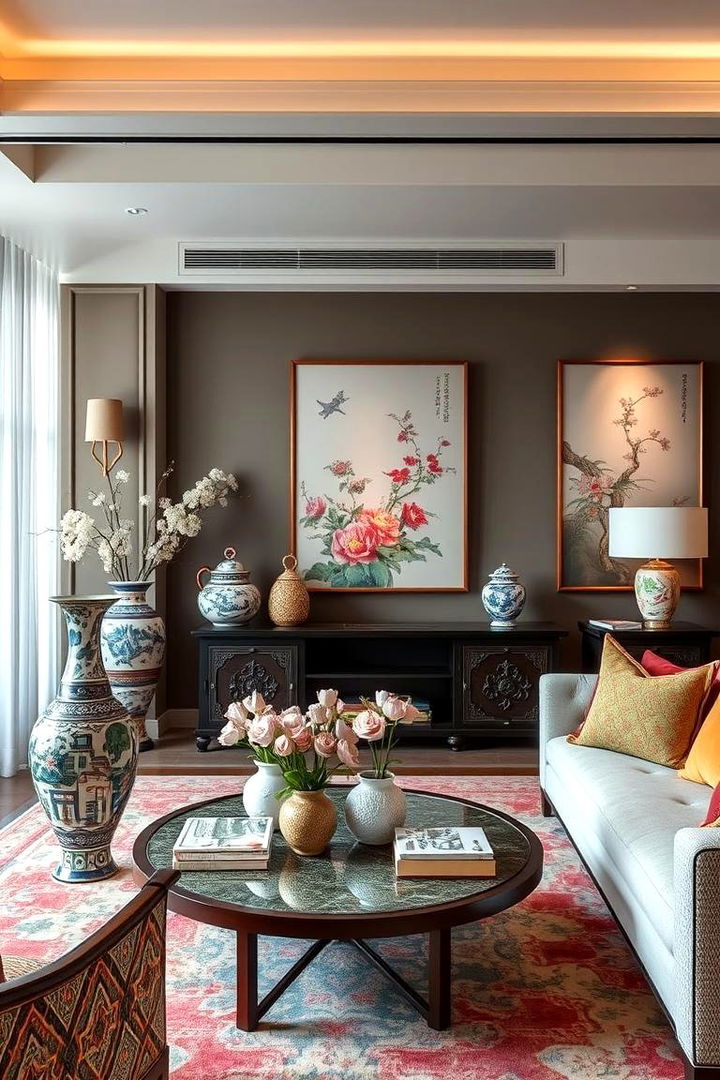 Vibrant Porcelain Art Accents - 22 Chinoiserie Living Room Ideas