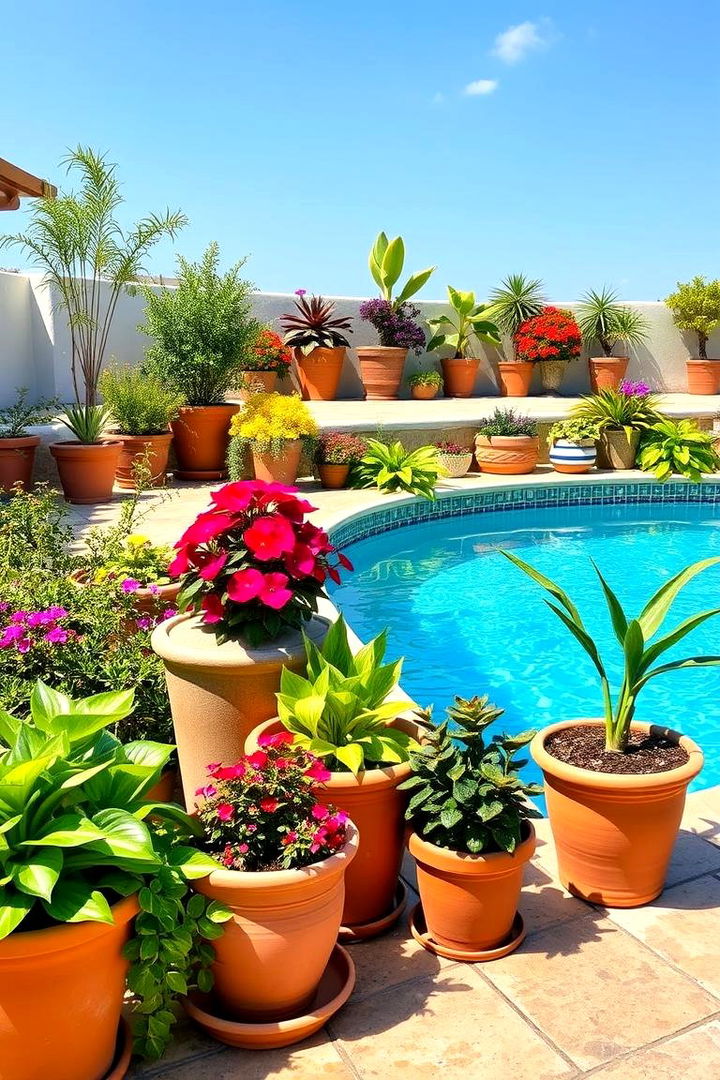Vibrant Potted Plants Arrangement - 22 Pool Patio Ideas