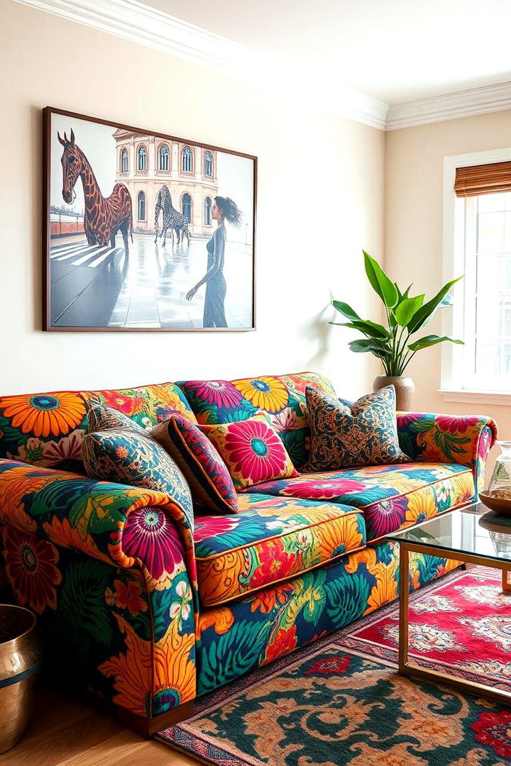 Vibrant Printed Fabric - 22 Living Room Couch Ideas