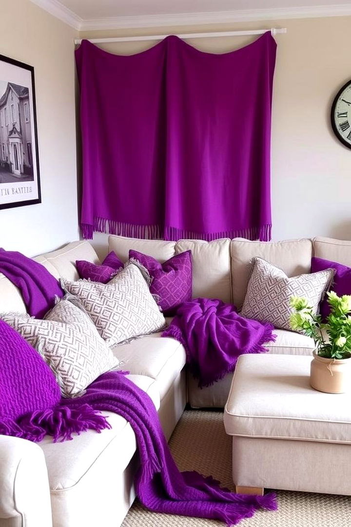 Vibrant Purple Throws and Cushions - 22 Purple Living Room Ideas