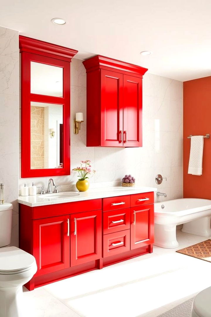 Vibrant Red Accents - 22 Bathroom Cabinet Color Ideas