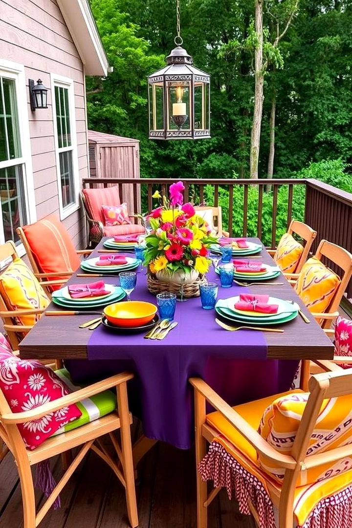 Vibrant Table Settings Outdoors - 22 Deck Decorating Ideas