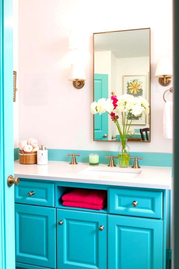 Vibrant Teal Vanity and Fixtures - 22 Teal Bathroom Ideas