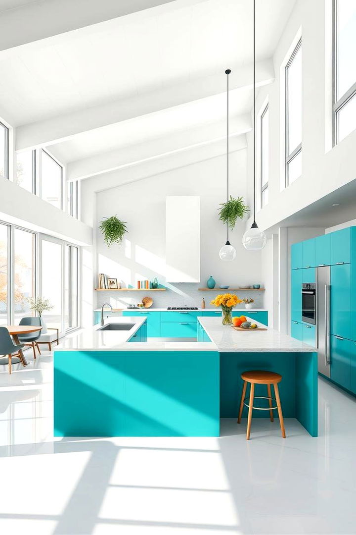 Vibrant Teal and White Kitchen with Open Architecture - 22 Teal and White Kitchen Ideas