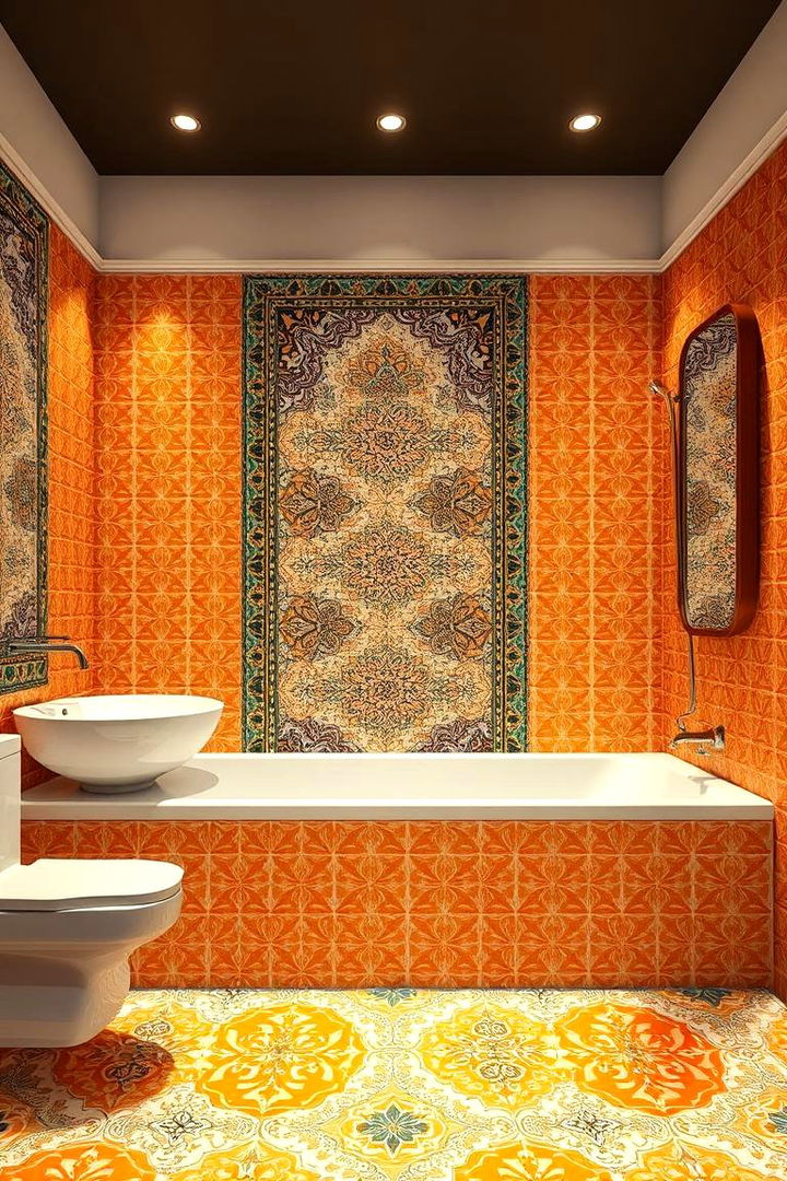 Vibrant Tile Patterns - 22 Orange Bathroom Ideas
