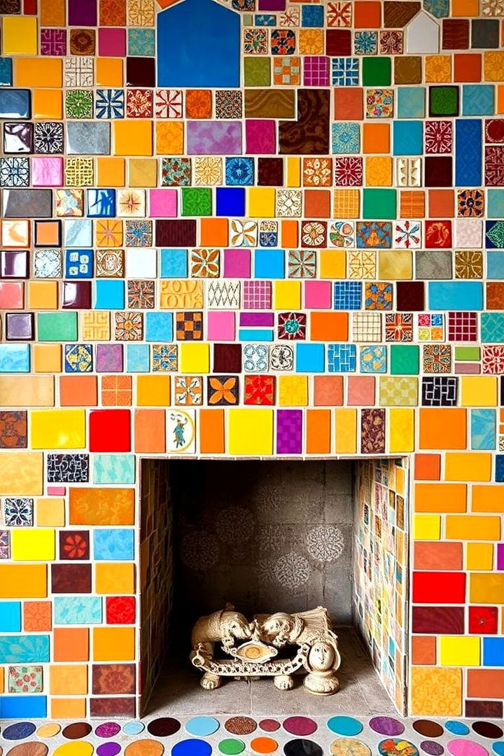 Vibrant Tiled Accent - 22 Fireplace Wall Ideas