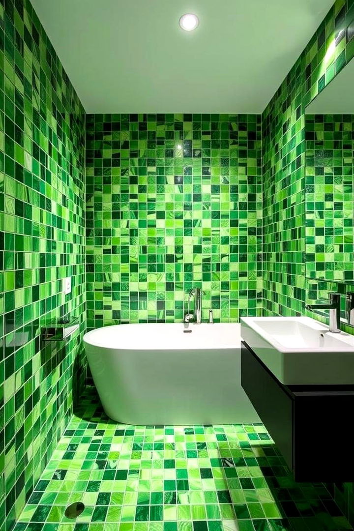 Vibrant Verdant Mosaic - 22 Green Tile Bathroom Ideas