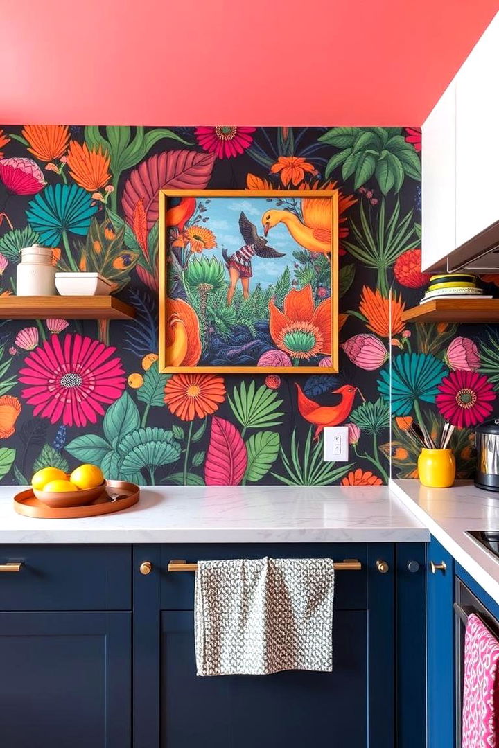 Vibrant Wallpaper Art - 22 Kitchen Accent Wall Ideas