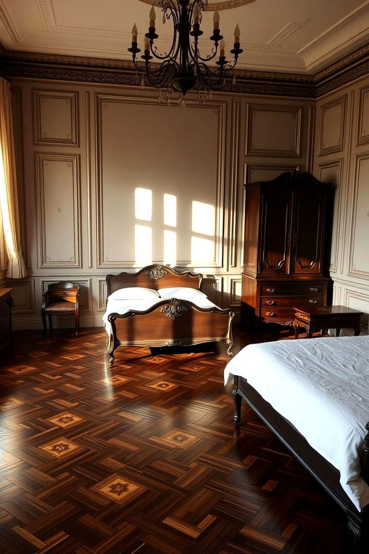 Vintage Black Polished Parquet - 22 Black Floor Bedroom Ideas