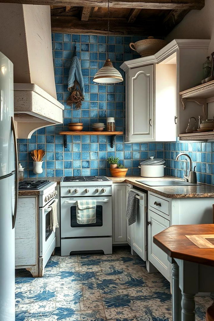 Vintage Blue Tiles - 22 Blue and White Kitchen Ideas