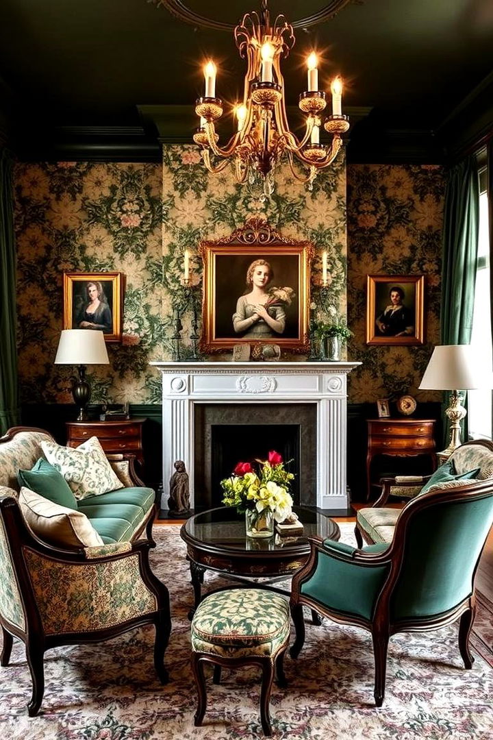 Vintage Boudoir Ambiance with Dark Green Details - 22 Victorian Dark Green Living Room Ideas