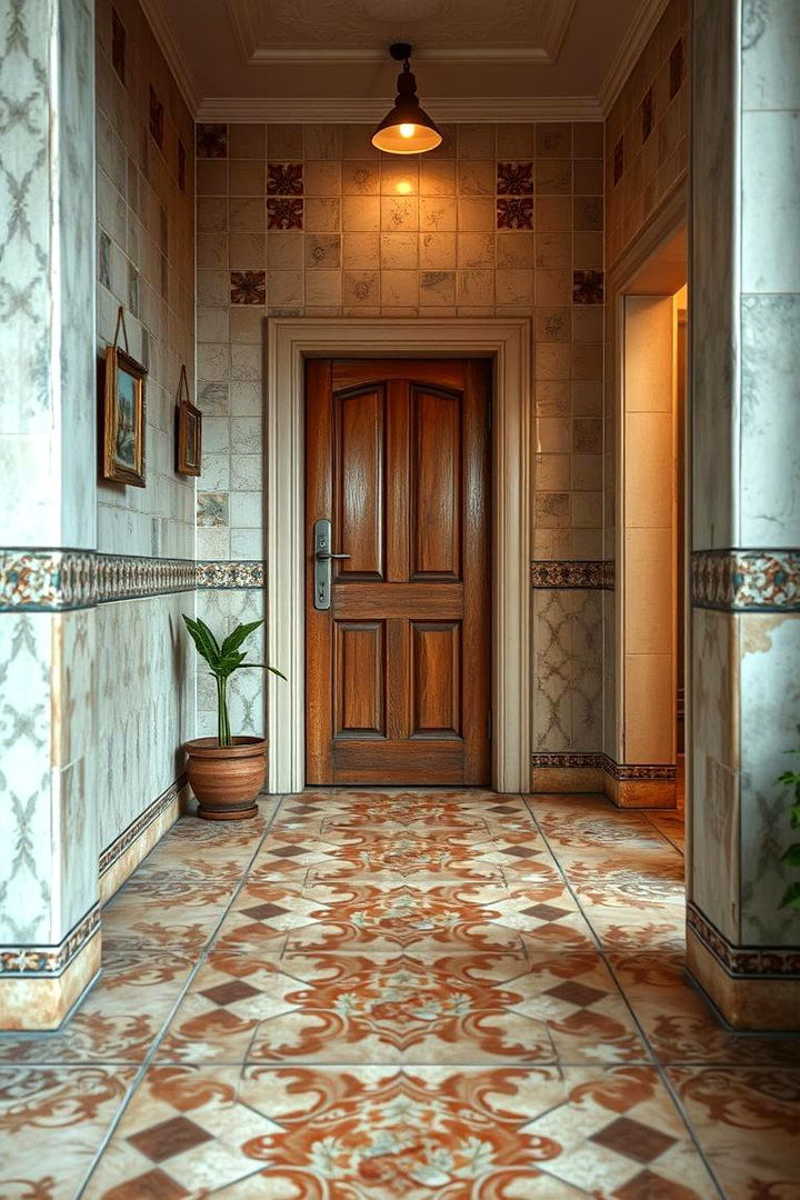 Vintage Ceramic Elegance - 22 Small Entryway Tile Floor Ideas