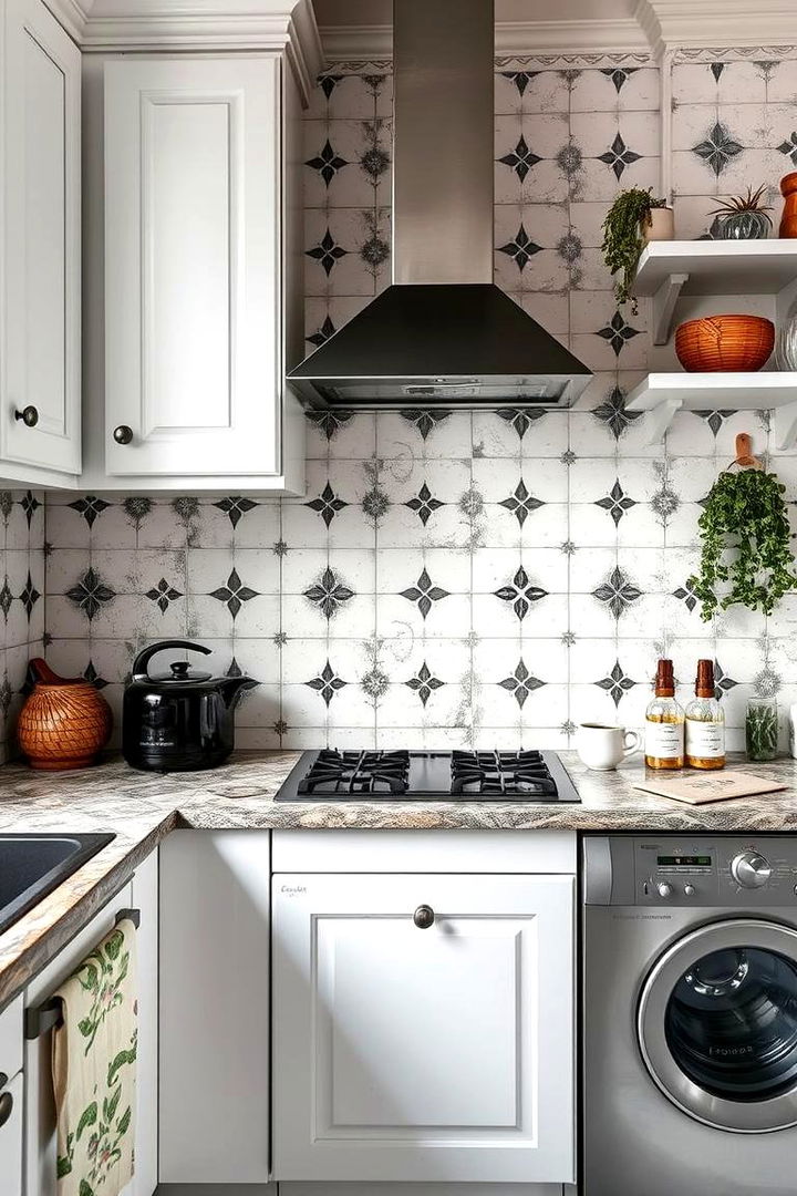 Vintage Ceramic Tile - 22 Black and White Kitchen Backsplash Ideas