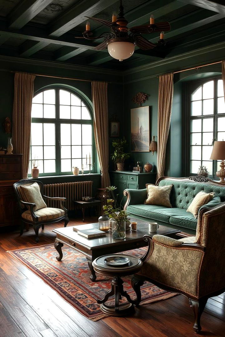 Vintage Charm Ambience - 22 Forest Green Living Room Ideas