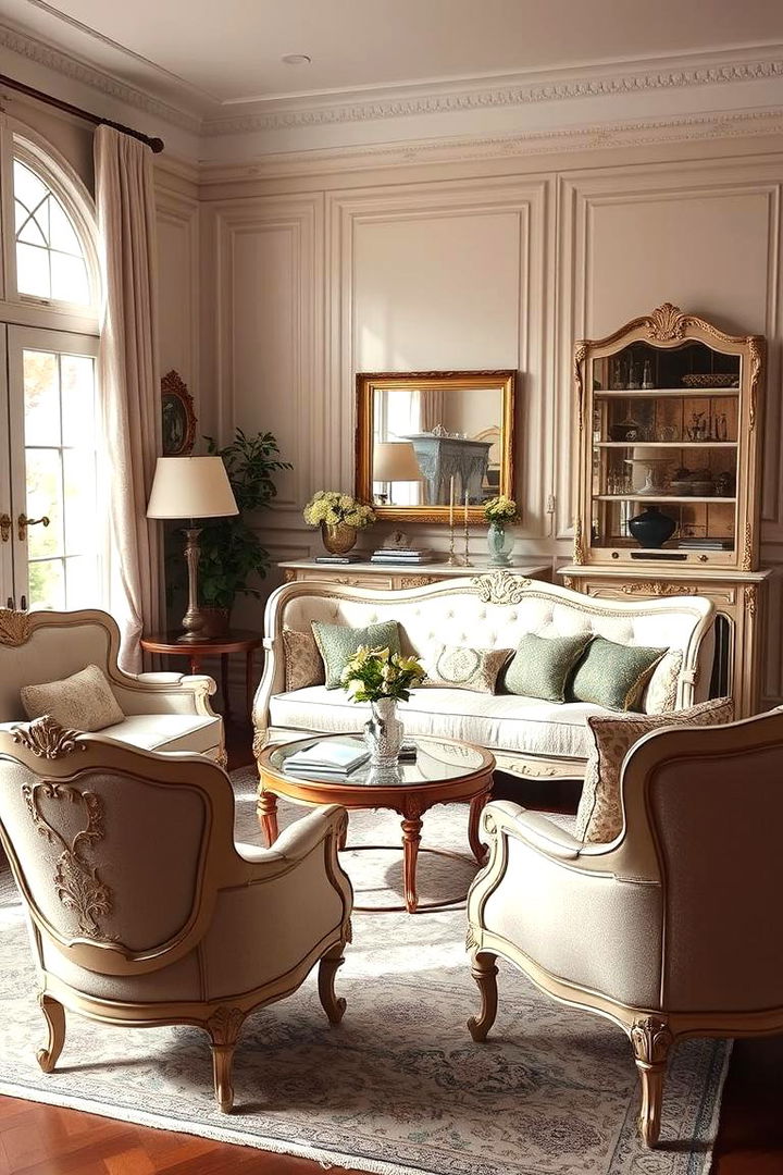 Vintage Charm Blending Antique Elements with Modern - 22 Cream and Gold Living Room Ideas