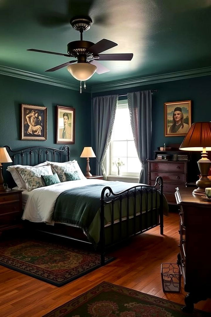 Vintage Charm with Dark Green Accents - 22 Dark Green Bedroom Ideas