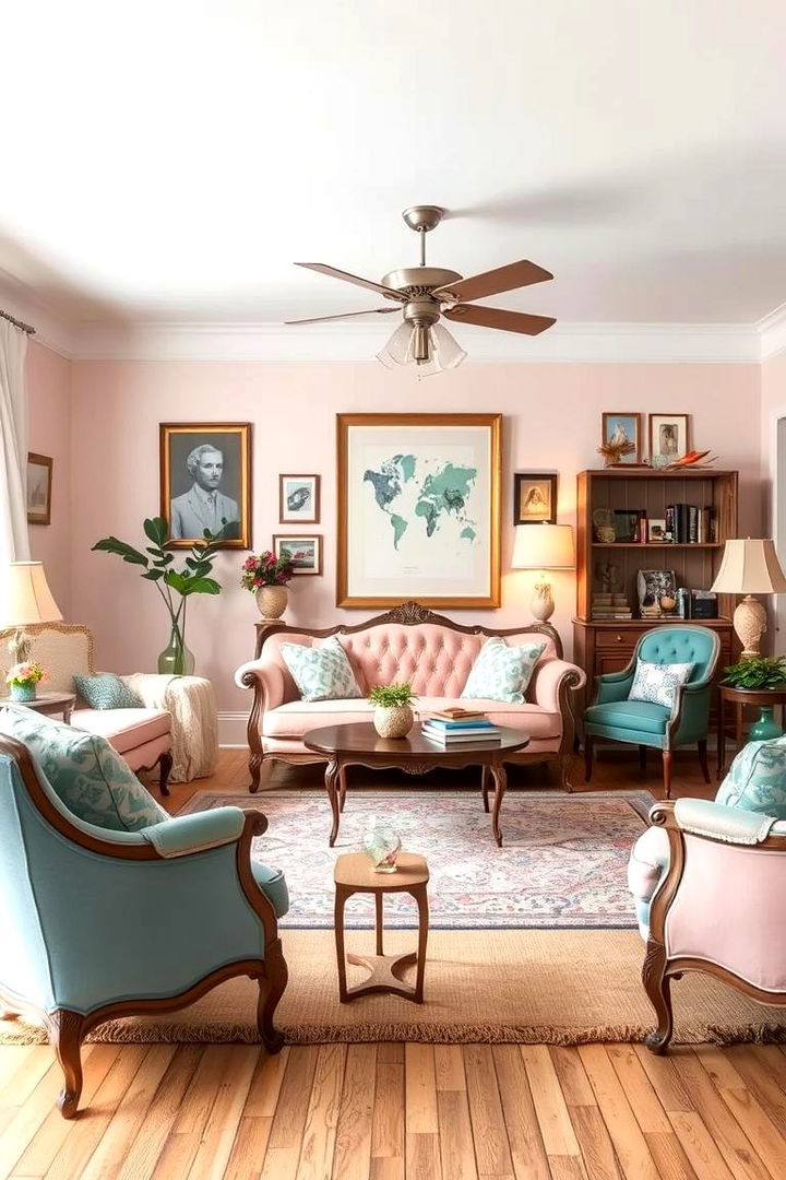 Vintage Charm with Modern Colors - 22 Pink and Blue Living Room Ideas