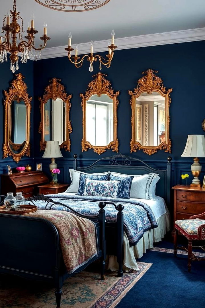 Vintage Charm with Navy Accents - 22 Navy Blue Bedroom Ideas