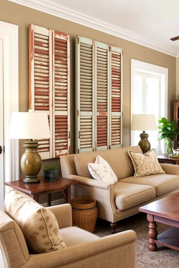 Vintage Charm with Shutters - 22 Living Room Accent Wall Ideas