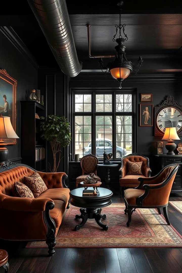 Vintage Charm with Timeless Black Accents - 22 Black and Brown Living Room Ideas