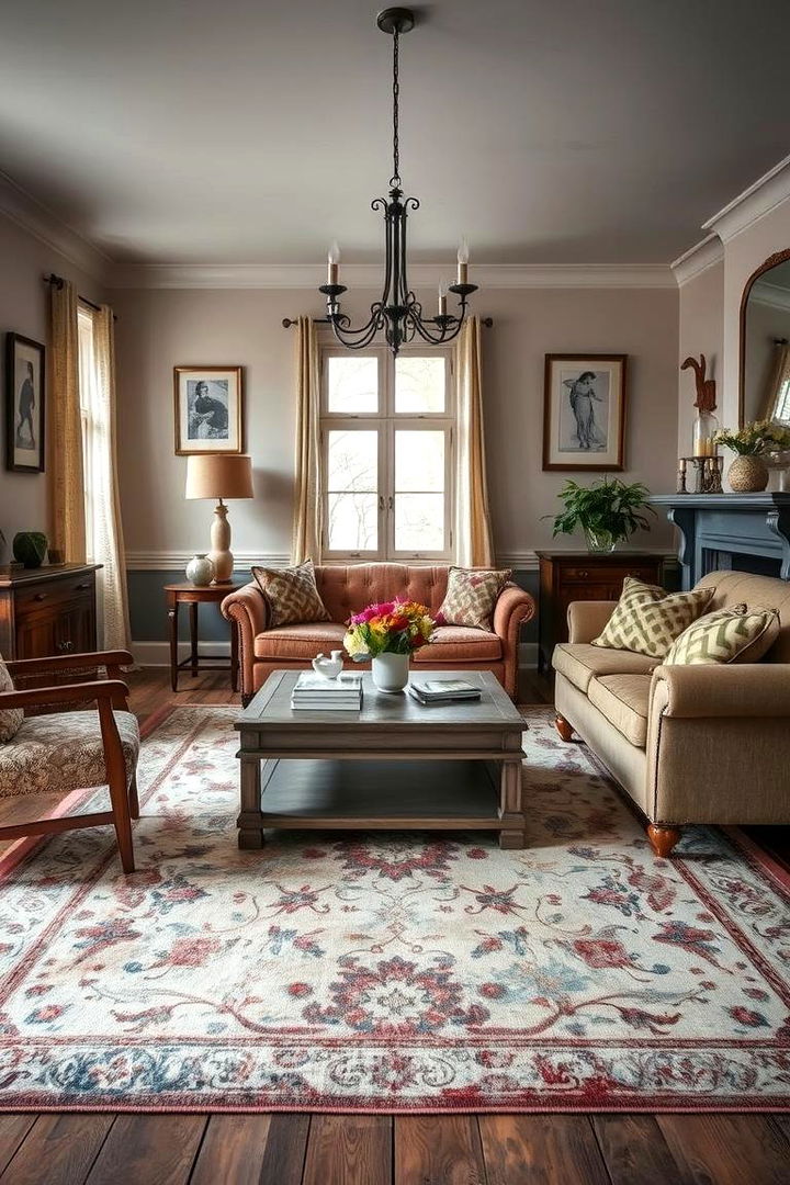 Vintage Chic Accents - 22 Living Room Rug Ideas