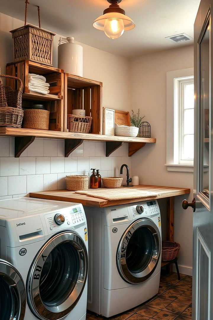 Vintage Crate Storage Shelves - 22 Laundry Room Shelf Ideas