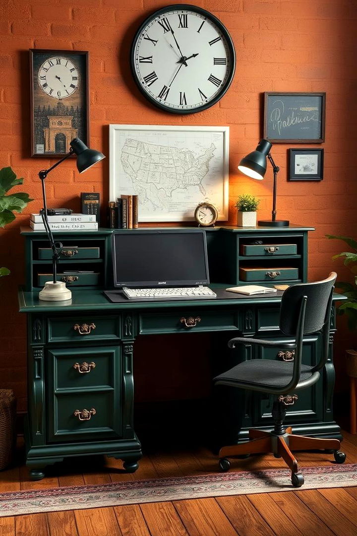 Vintage Dark Green Desk Charm - 22 Dark Green Home Office Ideas