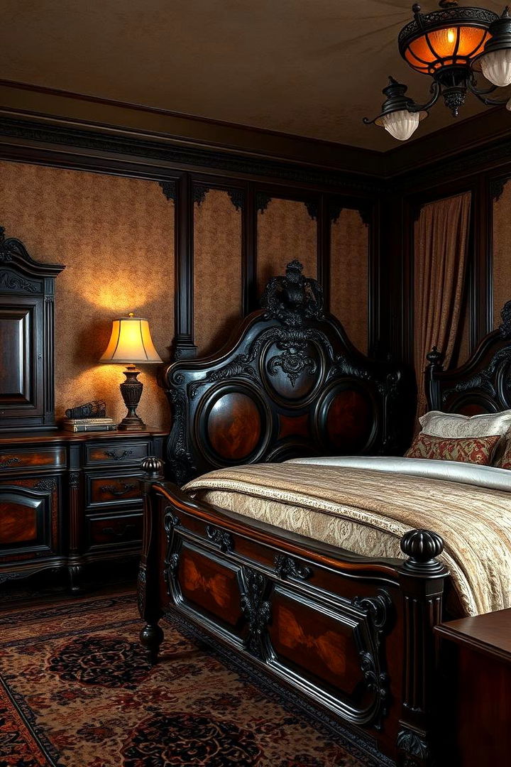 Vintage Dark Wood Details - 22 Dark Wood Bedroom Ideas