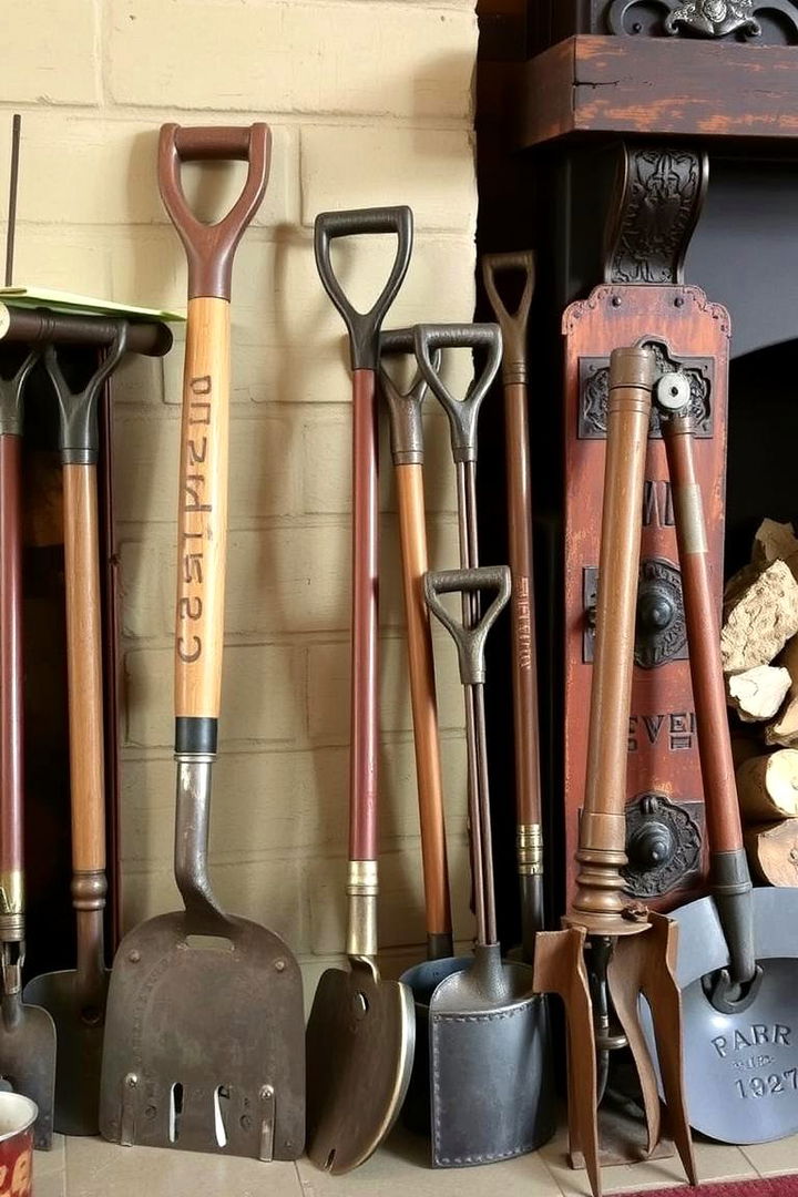 Vintage Farm Tools Display - 22 Farmhouse Fireplace Ideas