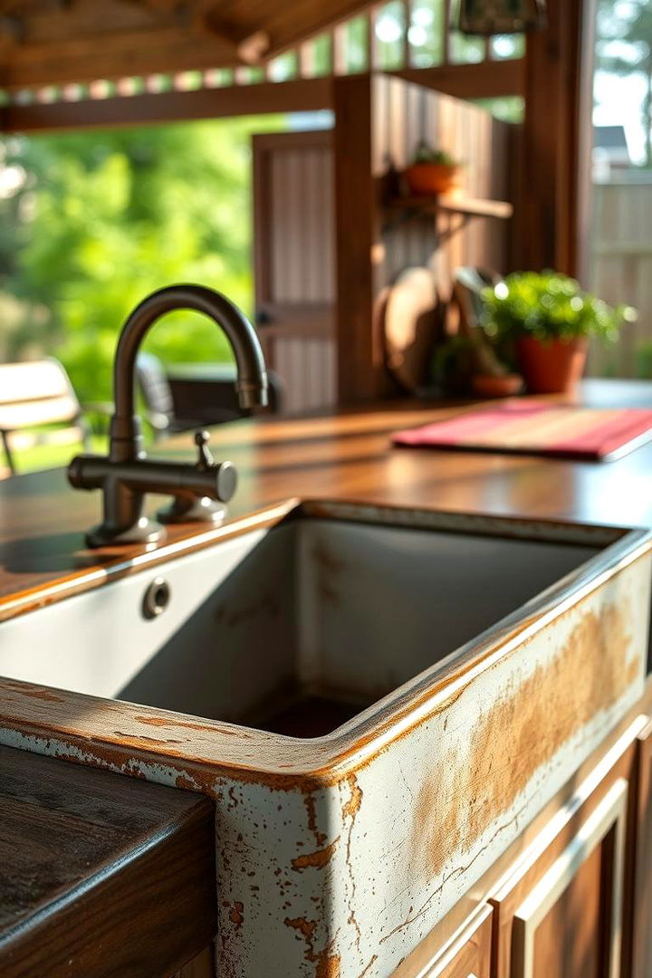 Vintage Farmhouse Sink - 22 Rustic Outdoor Kitchen Ideas