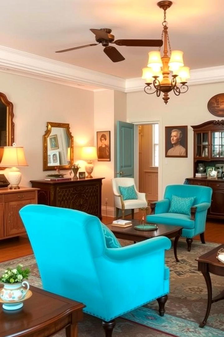 Vintage Flair in Turquoise Settings - 22 Turquoise Living Room Ideas