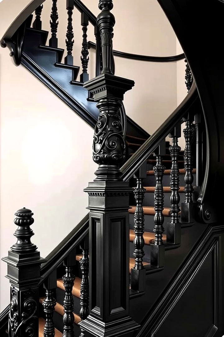 Vintage Flair with Ornate Detailing - 22 black staircase ideas