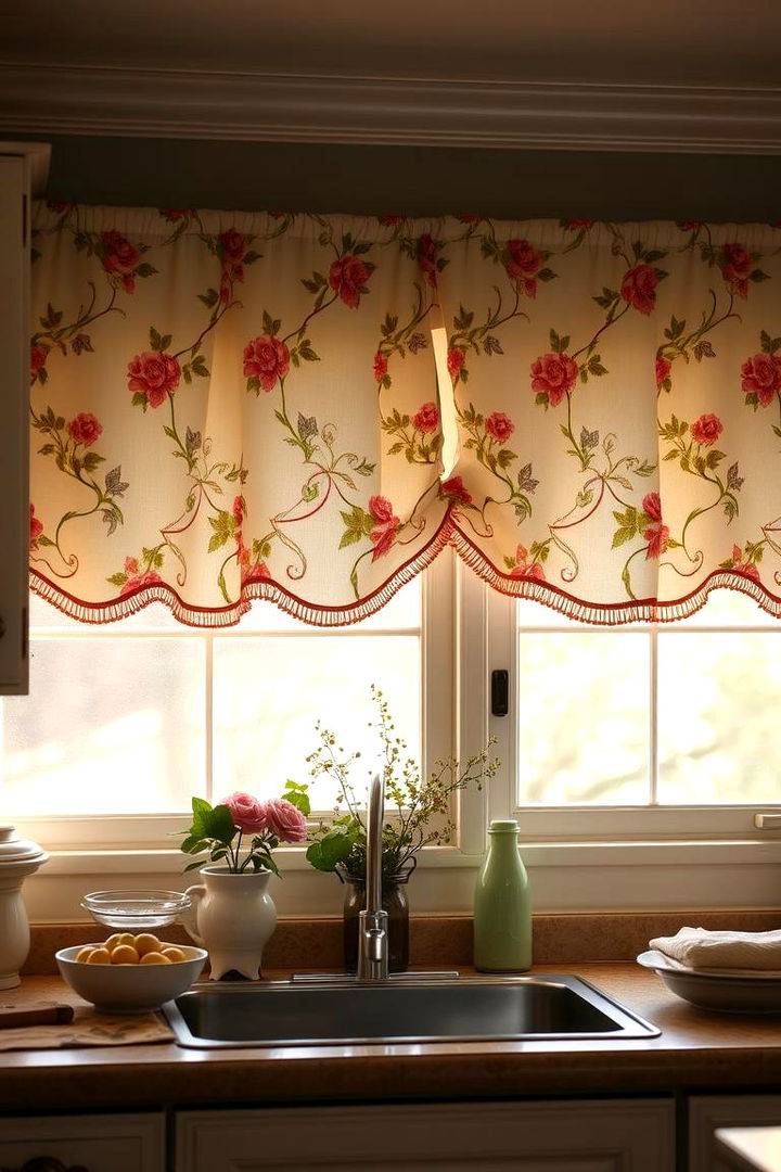 Vintage Floral Patterned Valances - 22 Kitchen Valance Ideas