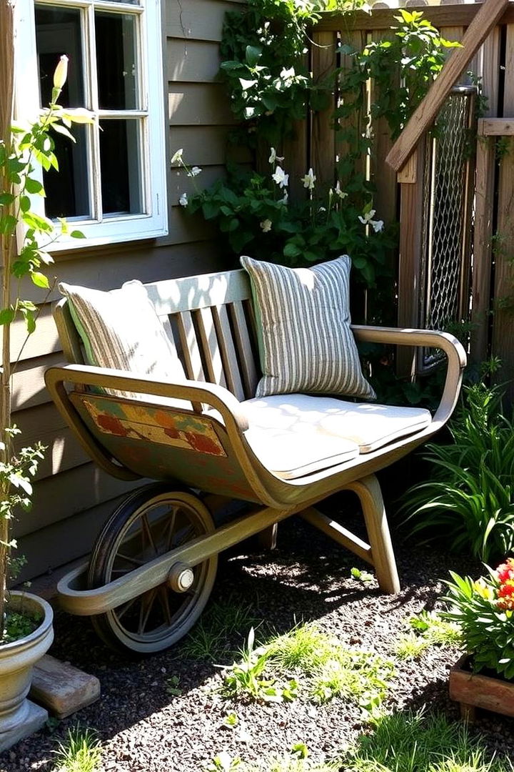 Vintage Garden Bench Creation - 22 Old Wheelbarrow Ideas