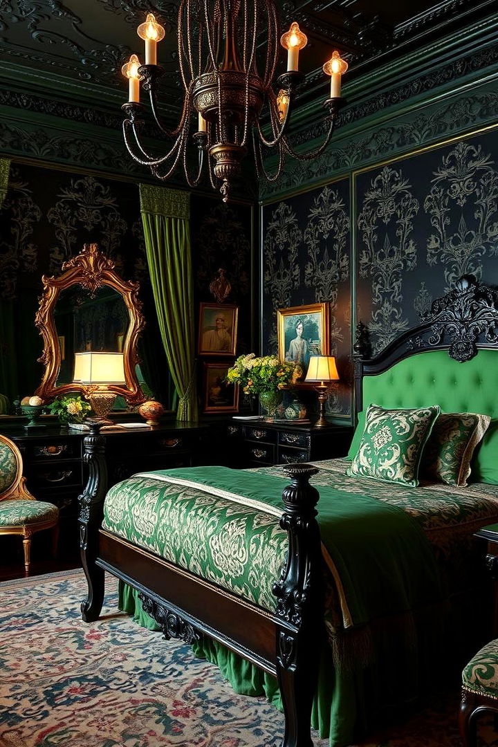 Vintage Glam Touch - 22 Black and Green Bedroom Design Ideas